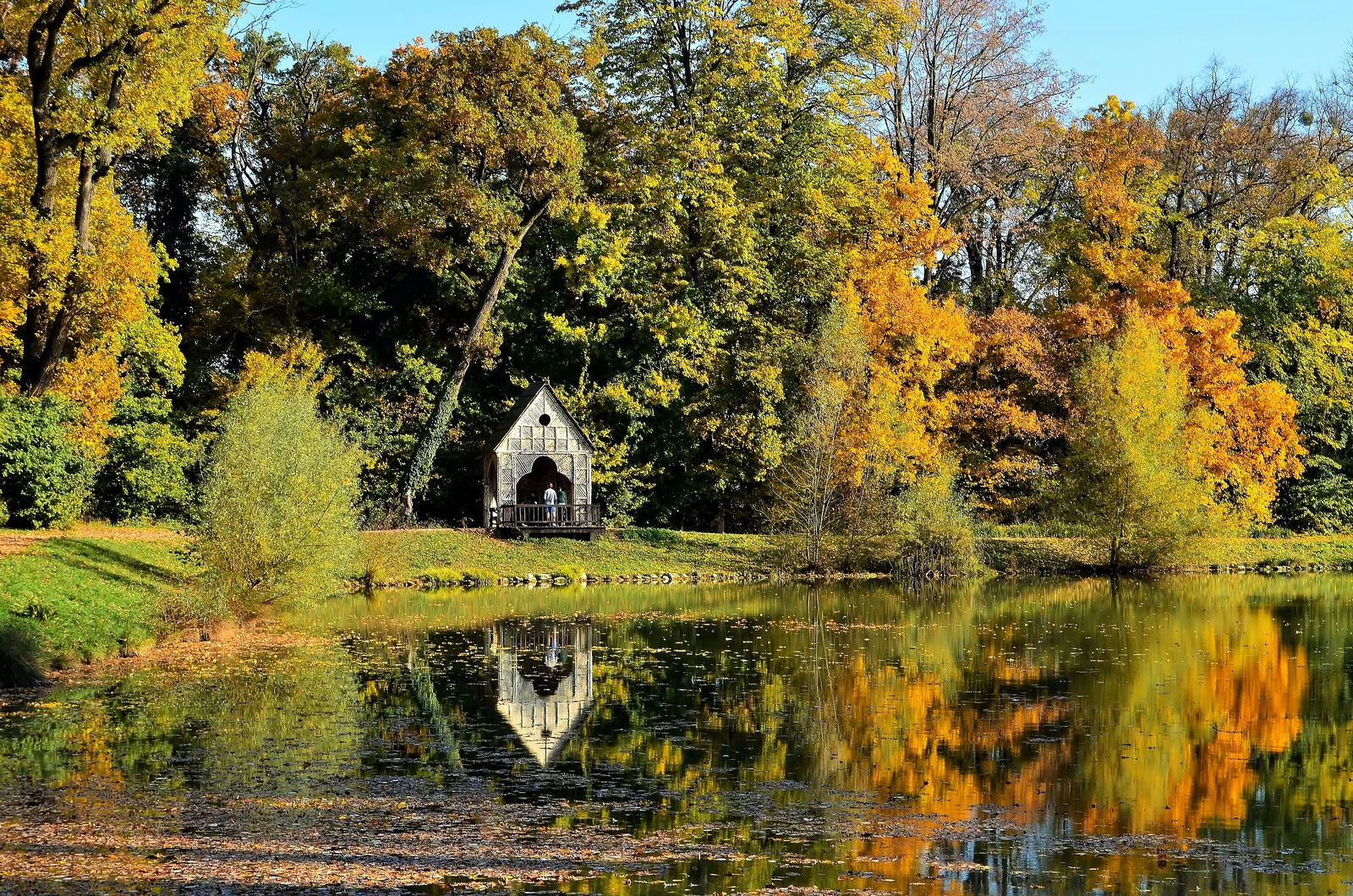 Autumn foliage reflected in a lake in Maksimir Park, Zagreb